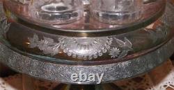 Victorian Castor Set Silverplate 6 Glass Cruets Jars Spoon Rogers EAPG Antique