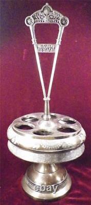 Victorian Castor Set Silverplate 6 Glass Cruets Jars Spoon Rogers EAPG Antique