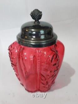 Victorian Cranberry Glass Pickle / Biscuit Jar