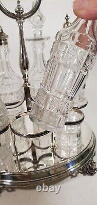 Victorian Cut Glass Cruet Set Silverplate Stand Star Block Cut Fine Quality