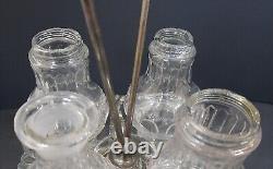 Victorian Glass Crystal Cruet Set Sterling Silver 5pcs Glass Bottles Carousel