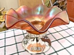 Victorian Pink Iridescent Glass Silver-plate Candy Bonbon Dish Tray Bride Basket