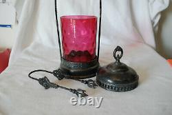 Victorian Thumb Print Cranberry Glass Pickle Castor With Tongs ca. 1890