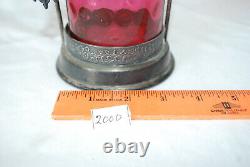 Victorian Thumb Print Cranberry Glass Pickle Castor With Tongs ca. 1890