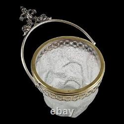 Victorian WMF swing handle ice bucket, frosted glass, ice-cube shape, claw tong