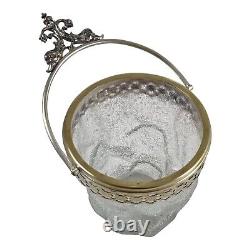 Victorian WMF swing handle ice bucket, frosted glass, ice-cube shape, claw tong