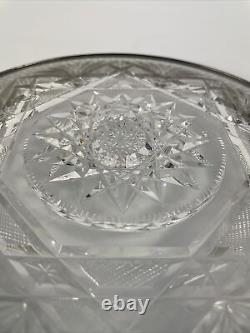 Vintage Antique Cut Glass 9 Serving Plate With Sterling Silver Rim