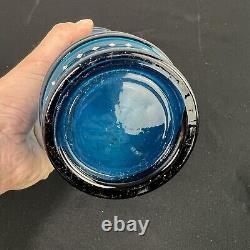 Vintage Blue Glass Pickle Jar Hand Painted Silver Plate LID