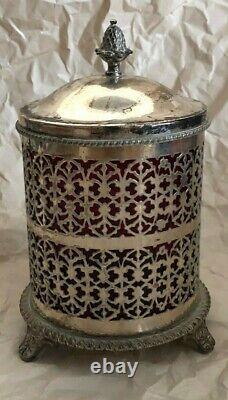 Vintage English Cavendish Plate E. P. Copper Humidor With Ruby Glass Liner