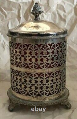 Vintage English Cavendish Plate E. P. Copper Humidor With Ruby Glass Liner