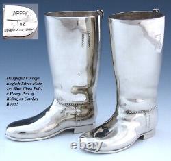 Vintage English Silver Plate 1oz Shot Glass Pair, Heavy Riding or Cowboy Boots