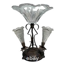 Vintage English Silver Plate and Glass Epergne Centerpiece