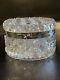 Vintage Round Clear Cut Glass Dresser Box with Silver Plate Band and Clasp