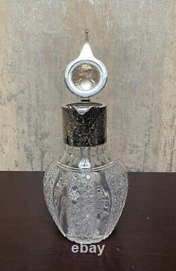 Vintage Silver Plate & Diamond Cut Glass Pitcher, Carafe