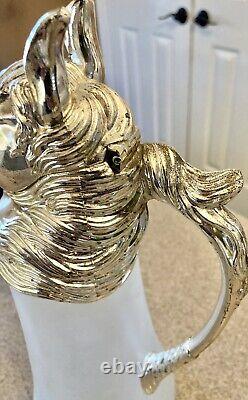 Vintage Silver Plate Horse Head Frosted Glass Pitcher Wine Decanter & Glasses