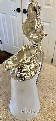 Vintage Silver Plate Horse Head Frosted Glass Pitcher Wine Decanter & Glasses