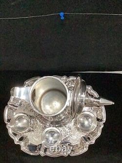 Vintage Silver Plated Wine And Water Pitcher With Tray And 3 Glasses