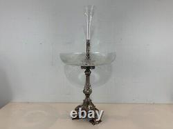 Vintage Silver plate and Glass Centerpiece Epergne with Floral Decorations