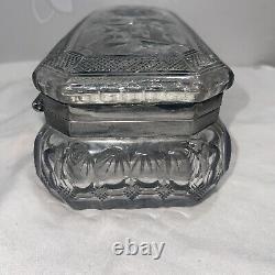 Vintage silver-plate mounted cut or pressed glass glove/casket box