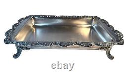 Vtg Poole Silverplate Ornate Baroque Footed 9x13 Casserole Dish with Lid for Pyrex