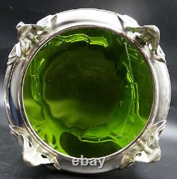 WMF Art Nouveau Silver Punch Bowl Green Glass Insert MOST BEAUTIFUL IN THE WORLD