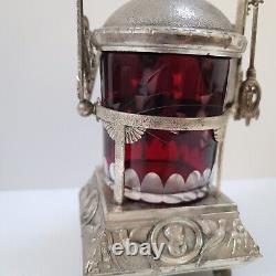 Wilcox Silverplate Relish Caster Cranberry Cut-To-Clear Glass Insert 1800s