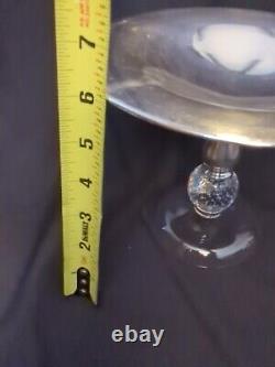 Wm Mounts Silver Plate Glass And Silver Pedestal Candy Nut Dish With Bubble